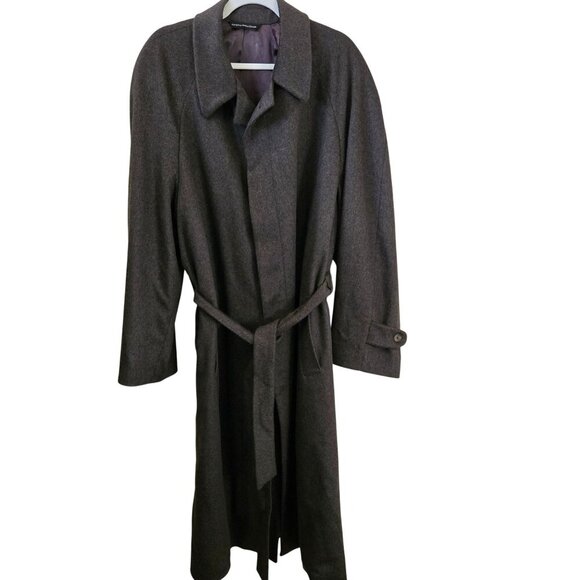 Saks Fifth Avenue 100%Pure Cashmere Canal Overcoat Woven In Italy Brown Size 44T - Picture 1 of 8